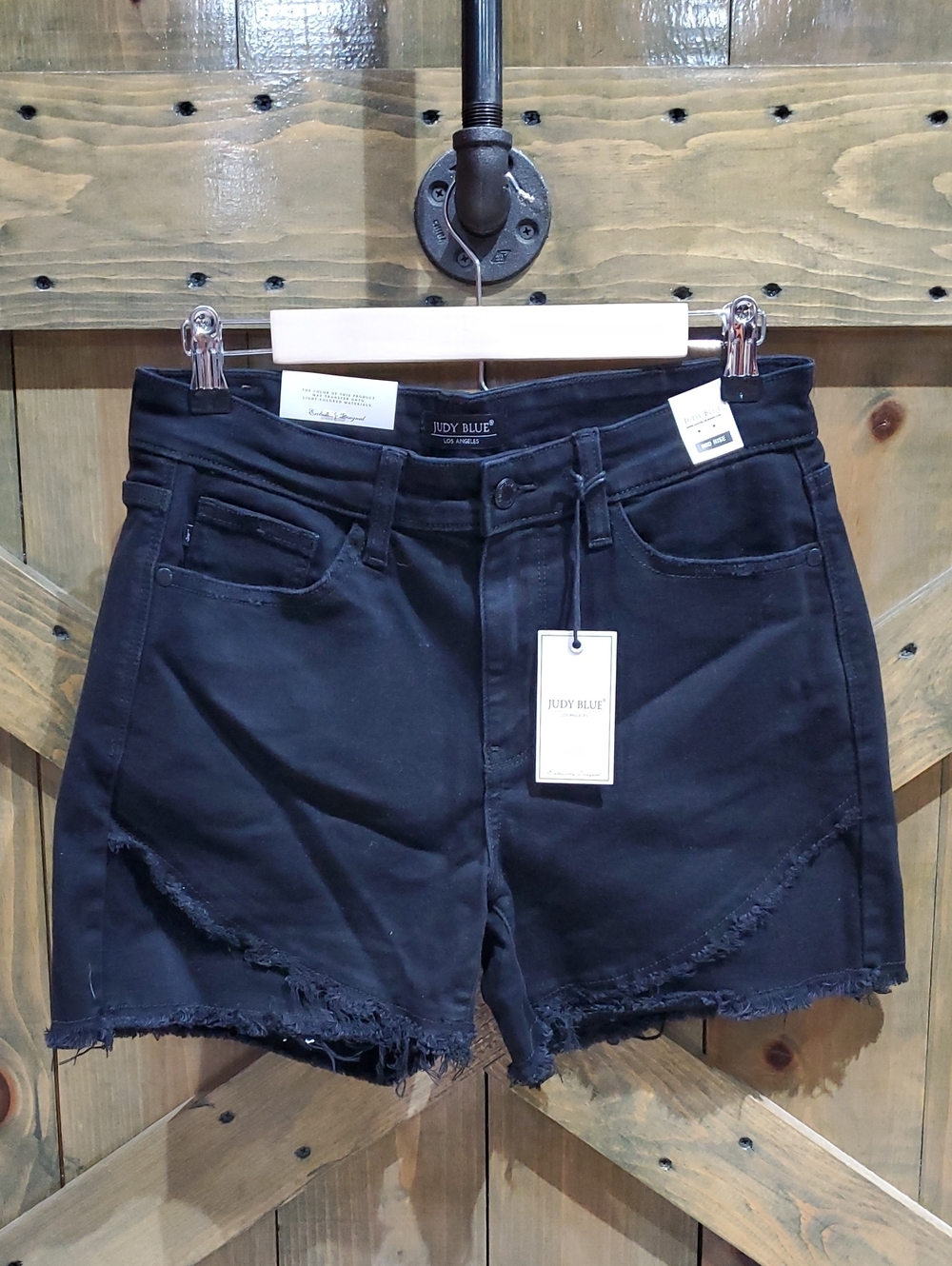 Judy Blue Black Frayed Hem Mid-Rise Denim Shorts New With Tag NWT